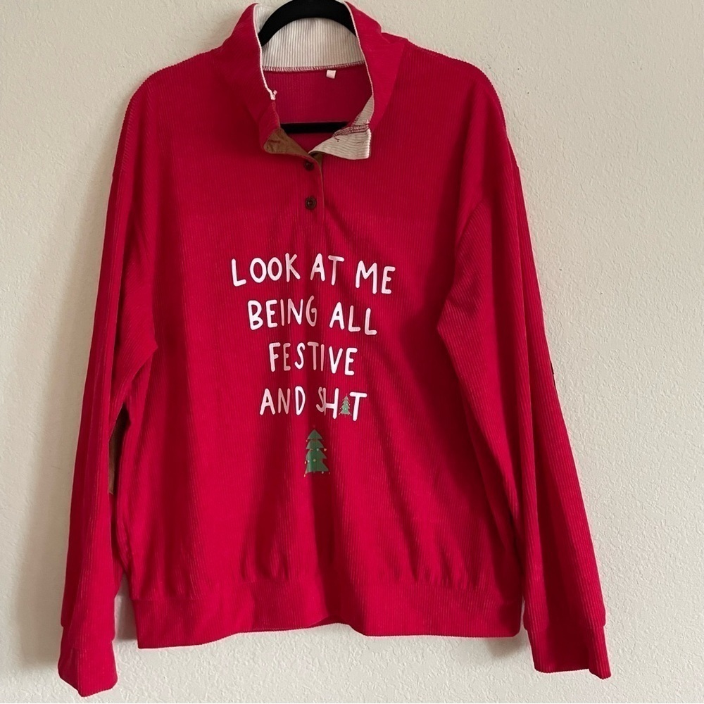 Christmas sweater size L red festive lightweight patch holiday winter holidays